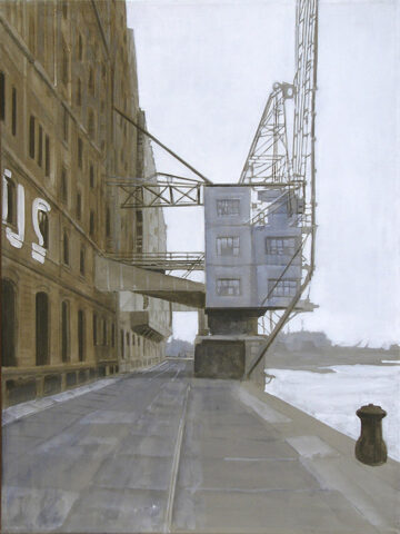 Crane infront of Rhenus | 80 x 55 cm | acrylic on canvas