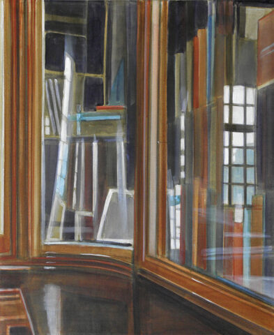 Bookcase with reflections | 50 x 40 cm | acrylic on canvas