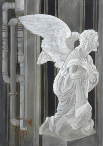 - SOLD - Angel and tubes, Bruges | 70 x 50 cm | acrylic on canvas