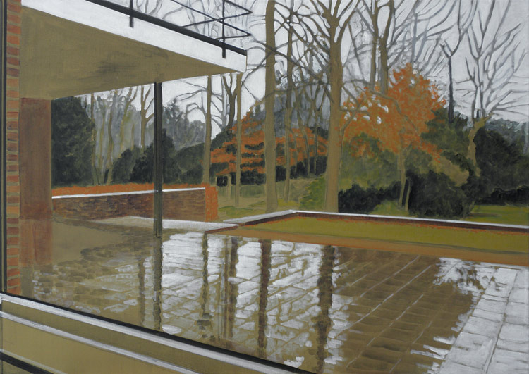 - VENDU - Pluie sur la terrasse de Haus Lange à Krefeld | 70 x 100 cm | acrylique sur toile