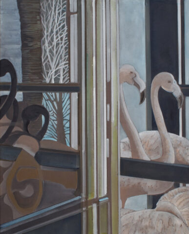 Flamingos & reflections, Musée de Valence | 75 x 60 cm | acrylic on canvas