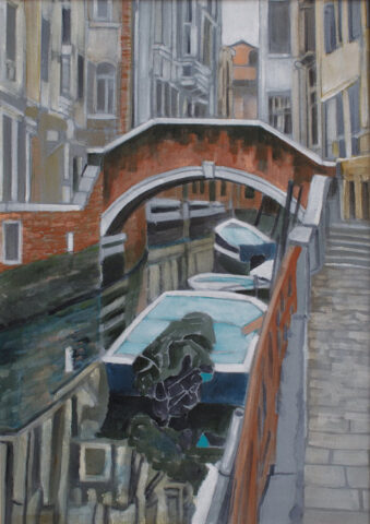 Canal with bridge and boats, Venice | 50 x 35 cm | acrylic on canvas