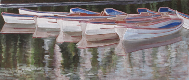 Rowing boats at the Île de Bercy, Paris | 30 x 70 cm | acrylic on canvas