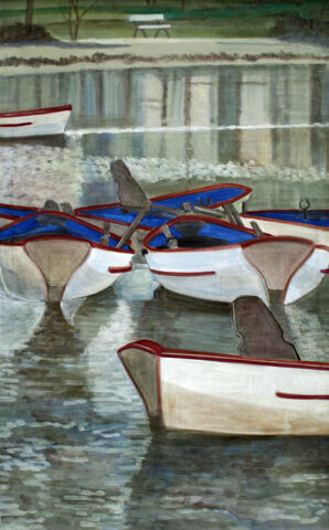Rowing boats and reflections | 80 x 50 cm | acrylic on canvas